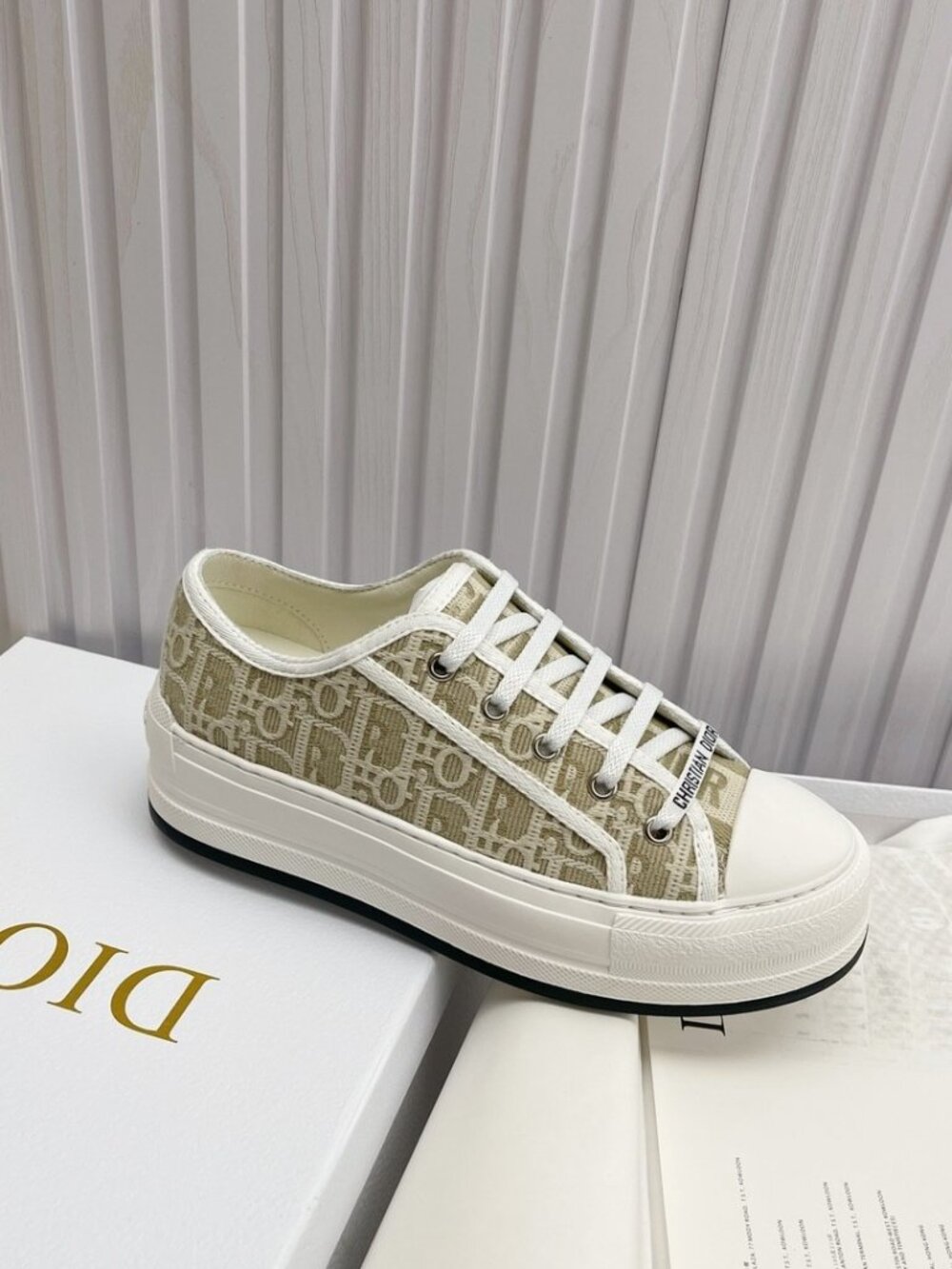 Dior Oblique Logo Woven Canvas Platform Sneakers Vintage Neutral Walking Shoes - Picture 2 of 9